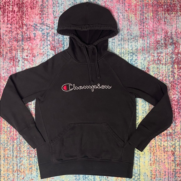 Champion Other - Champion Black Pullover Hoodie with Red & White Script
